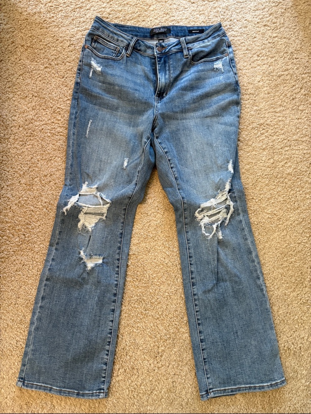 Judy Blue Light Blue Distressed Bootcut Jeans - High Rise- 30 inch inseam